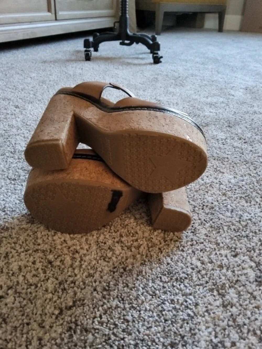 Jimmy Choo Tan Leather Cork Platform Mules